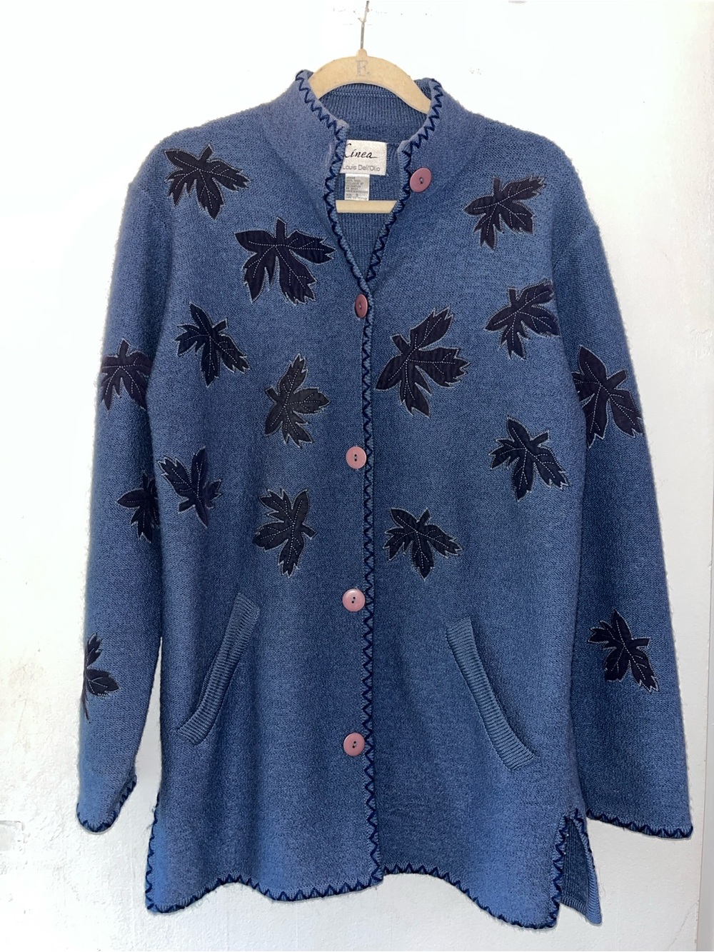 Linea by Louis Dell'Olio Blue Floral Appliqué Cardigan Jacket